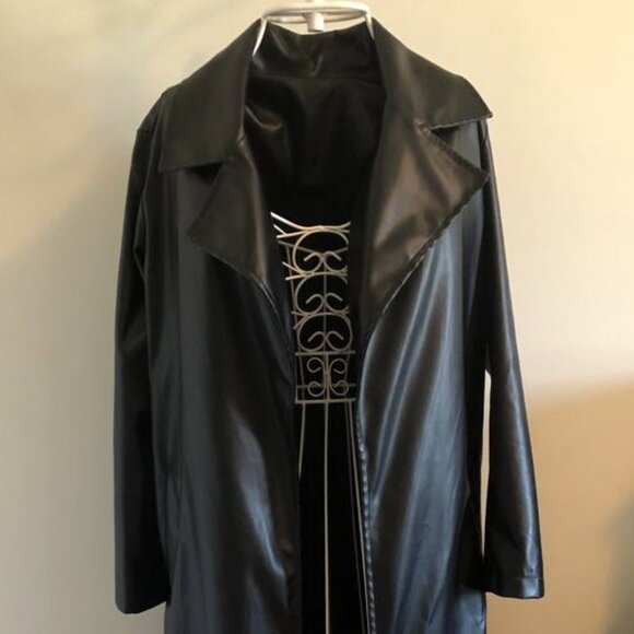 Long Leather Black Coat (S/M) - Picture 1 of 3